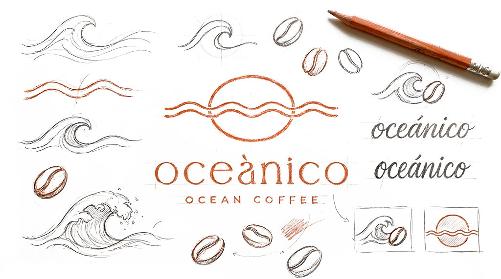 OCEÁNICO CAFÉ - Creación de Logotipo - Boceto creativo de nuevo logotipo - G13 Estudio Creativo